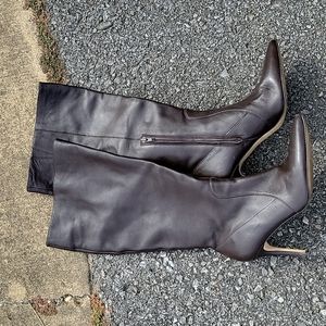 Nine West dark brown leather heeled boots, size 8 1/2